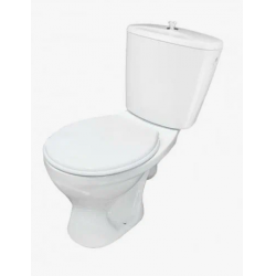 Унитаз-компакт косой выпуск боковой подвод с арматурой слив шток с сиденьем полипропилен белый Оптима Эконом Лобненский стройфарфор 10/1/5/3-20