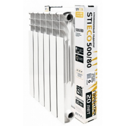 Радиатор отопления алюминиевый секционный с боковым подключением 500х80 мм. 6 секции, (при 70°С=900 Вт. до 9.0 м2.) белый Eco Rus AL STI ТТ000015888