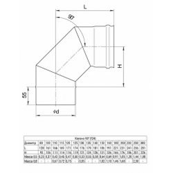 Колено 90° с раструбом ф160/0.8мм AISI430 HF Ferrum f2422