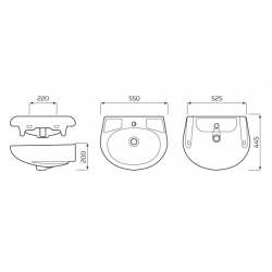 Умывальник подвесной Антей 55 1 отверстие под смеситель по центру УмОв2Ф без перелива белый Лобненский стройфарфор 10/1/5/1-77