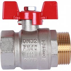 Кран латунный шаровый 1 1/4" Вн/Нр, PN40, 130°С (красная бабочка) Rommer RBV-0004-0210232 купить в Твери, Конаково, Завидово, Осташков, Ржев, Старица, Торжок, Кимры