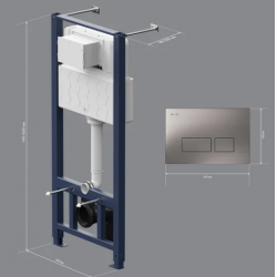 Инсталляция с кнопкой, цвет серая сталь, пневматическое управление, крепление к полу и стене, с шумоизоляцией AM.PM Pro I012704.7031