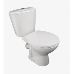 Унитаз-компакт горизонтальный выпуск нижний подвод с арматурой 2/реж слив кнопка с сиденьем полипропилен белый Универсал Лобненский стройфарфор 10/1/5/3-53