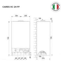 Котел газовый настенный двухконтурный с закрытой камерой сгорания 24 кВт. (2,73 м3/ч, +35.+85°C, 745х400х315 мм. 28 кг.  Италия) CARES XC 24 FF Ariston 3301682