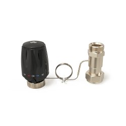 Термостатическая головка (термостат) серия VM118, M30x1.5, выносной проточный датчик, 3/4" EK, (черная) Varmega VM11801