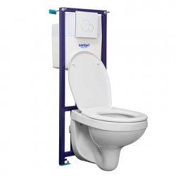 Инсталляция с подвесным унитазом (комплект: инсталляция, унитаз, сиденье SoftClose, кнопка белая) Альфа комфорт ПЭК Santeri