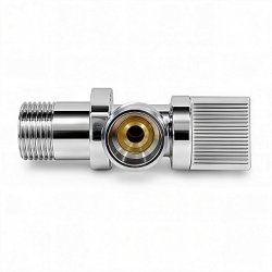Кран латунный шаровый угловой DN15х15, 1/2х1/2" Нр/Нр, PN10, (с отражателем, ручка-флажок, хром) Sti