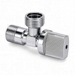 Кран латунный шаровый угловой DN15х15, 1/2х1/2" Нр/Нр, PN10, (с отражателем, ручка-флажок, хром) Sti