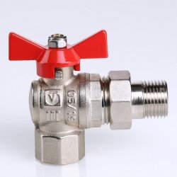 Кран американка шаровый с полусгоном 1/2" вн.-нар. угловой (бабочка красная) Base Valtec VT.228.N.04