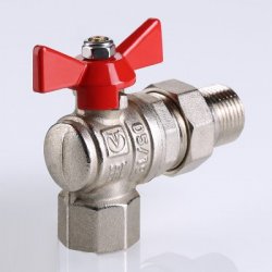 Кран американка шаровый с полусгоном 1/2" вн.-нар. угловой (бабочка красная) Base Valtec VT.228.N.04