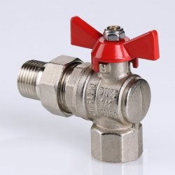 Кран американка шаровый с полусгоном 1/2" вн.-нар. угловой (бабочка красная) Base Valtec VT.228.N.04