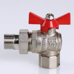 Кран американка шаровый с полусгоном 1/2" вн.-нар. угловой (бабочка красная) Base Valtec VT.228.N.04
