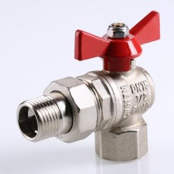 Кран американка шаровый с полусгоном 1/2" вн.-нар. угловой (бабочка красная) Base Valtec VT.228.N.04