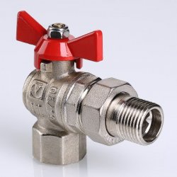 Кран американка шаровый с полусгоном 1/2" вн.-нар. угловой (бабочка красная) Base Valtec VT.228.N.04
