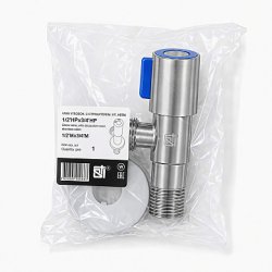 Кран из нержавеющей стали, шаровый угловой DN20х15, 3/4х1/2" Нр/Нр, PN10, (с отражателем, ручка-синяя, хром) Sti