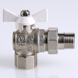 Кран американка шаровый с полусгоном 1/2" вн.-нар. угловой (бабочка белая) Base Valtec VT.228.NW.04