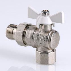 Кран американка шаровый с полусгоном 1/2" вн.-нар. угловой (бабочка белая) Base Valtec VT.228.NW.04