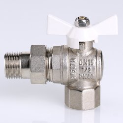 Кран американка шаровый с полусгоном 1/2" вн.-нар. угловой (бабочка белая) Base Valtec VT.228.NW.04