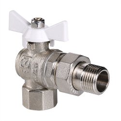 Кран американка шаровый с полусгоном 1/2" вн.-нар. угловой (бабочка белая) Base Valtec VT.228.NW.04