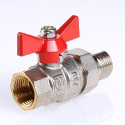 Кран американка шаровый с полусгоном 1/2" вн.-нар. (бабочка красная) Base Valtec VT.227.N.04