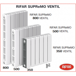 Радиатор биметаллический с нижним правым подключением, высота 350 мм.,4 секций (белый RAL 9016) SUPReMO Ventil, SVR Rifar 4RS35.VR-4 низкая цена,купить в Твери
